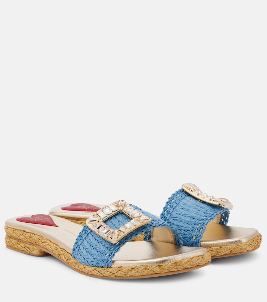 roger vivier espa embellished raffia slides