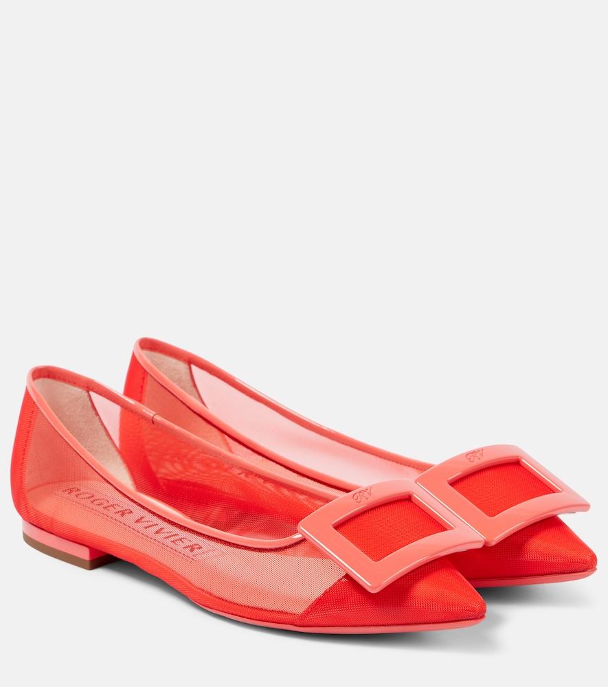 roger vivier gommettine leather-trimmed ballet flats