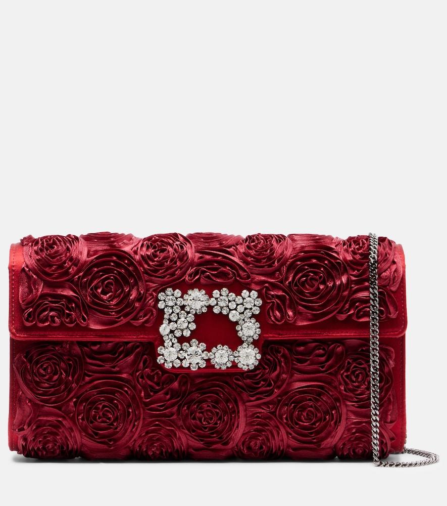 roger vivier rose vivier embellished satin clutch