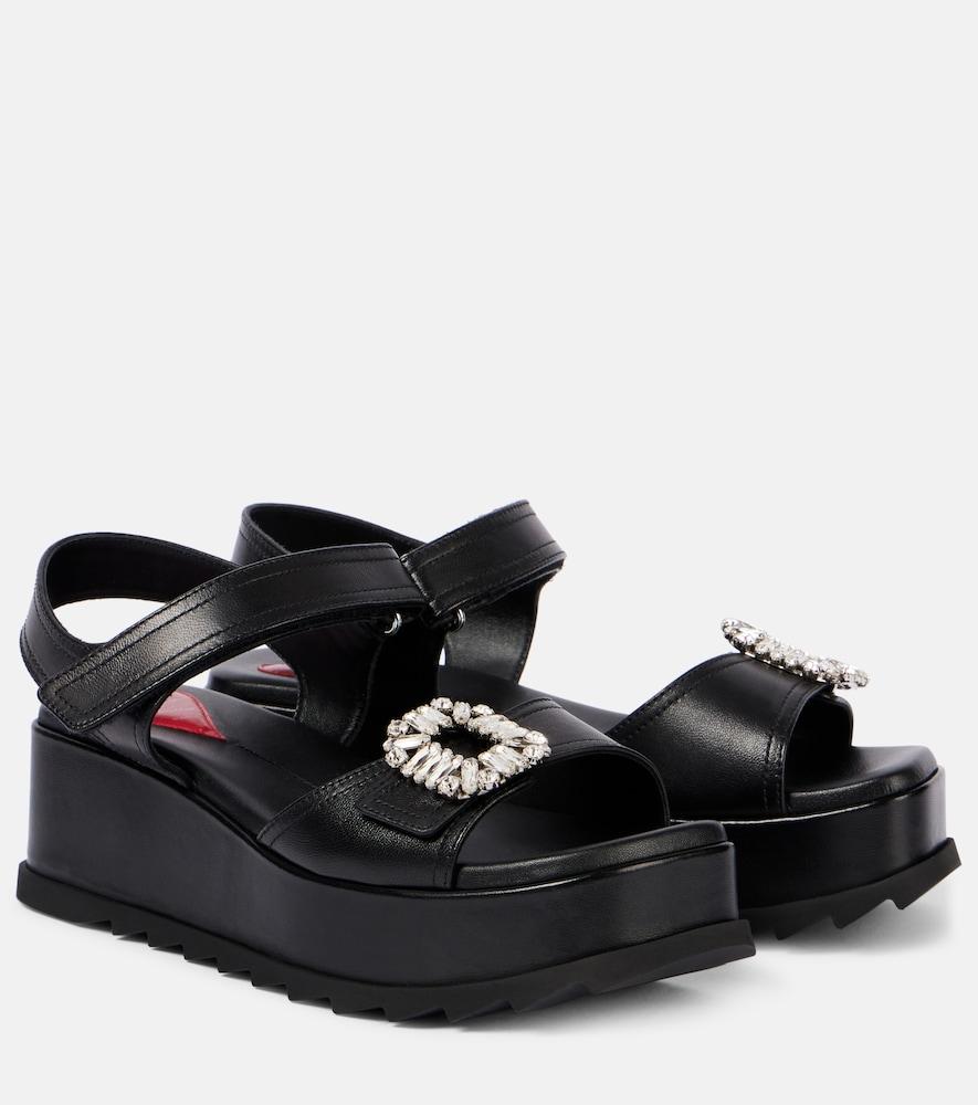 roger vivier slidy viv' embellished leather wedge sandals