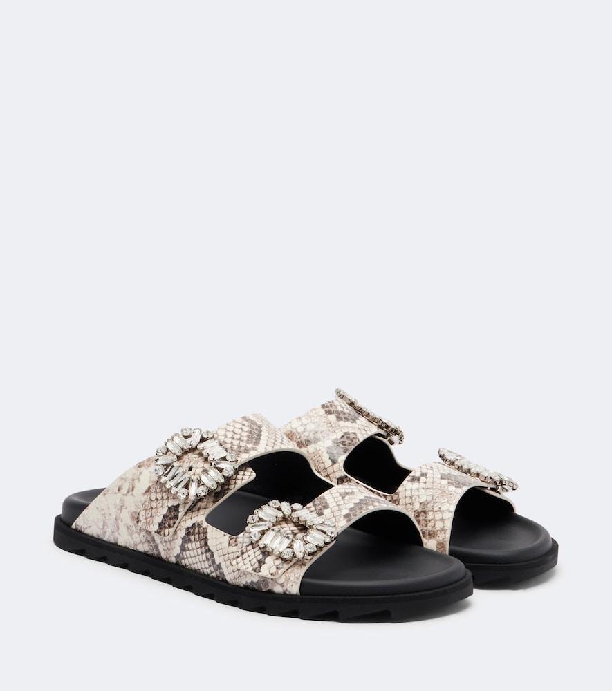 roger vivier slidy viv' snake-print leather sandals