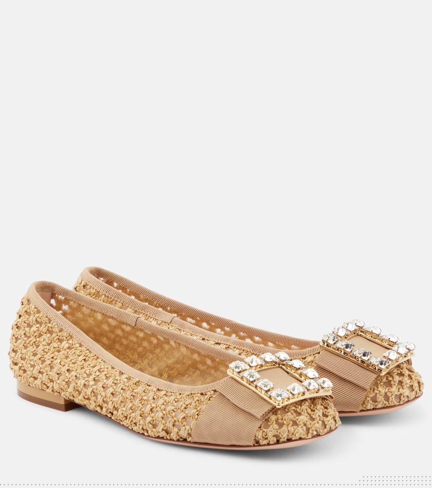 roger vivier très vivier raffia-effect ballet flats