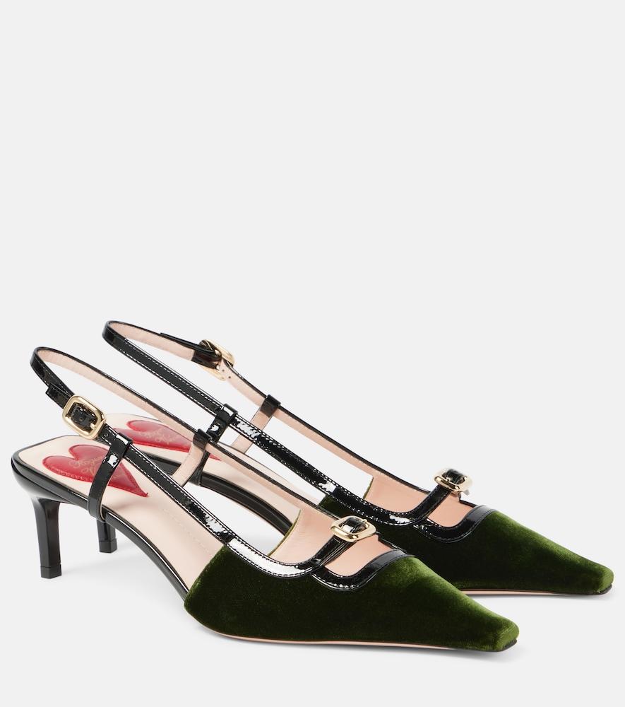 roger vivier viv' canard leather-trimmed slingback pumps