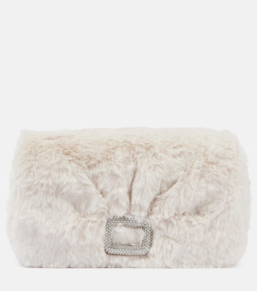 roger vivier viv choc embellished faux shearling wallet