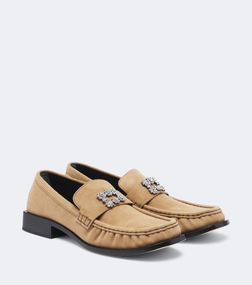 roger vivier viv moc embellished suede loafers