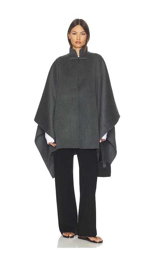 rohe double faced wool pankou closure poncho in charcoal.