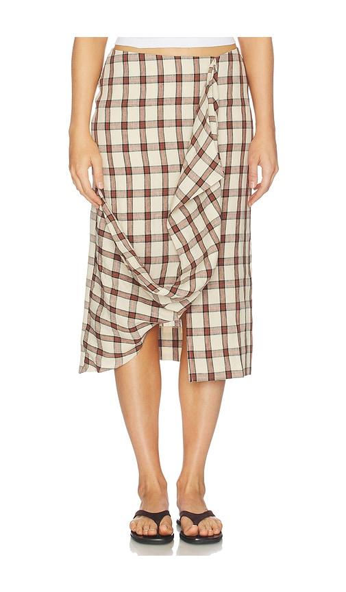 rohe draped check skirt in red,beige. - size 34 (also in 36, 38, 40)