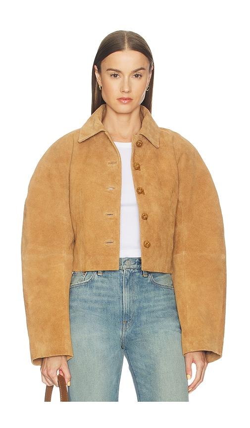 rohe rounded textured suede jacket in beige. - size 34 (also in 36, 38, 40)