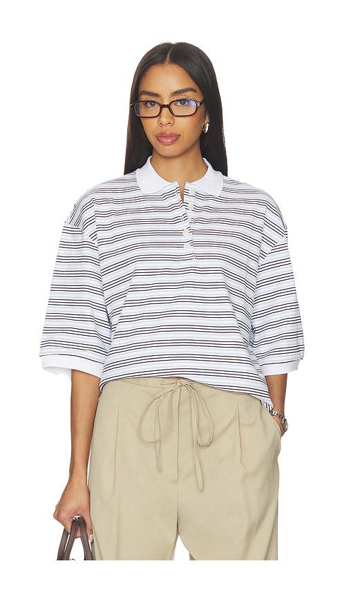 rohe striped oversized polo in white,baby blue. - size 34 (also in 36, 38, 40, 42)