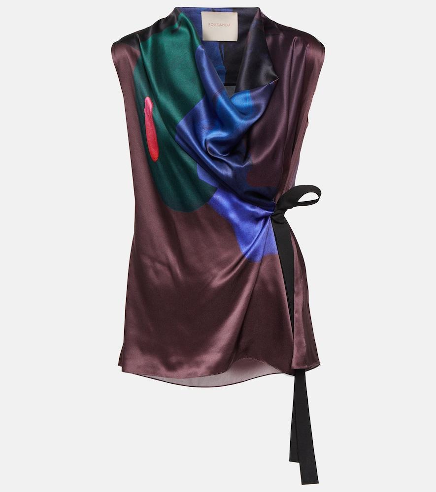 roksanda printed self-tie silk top
