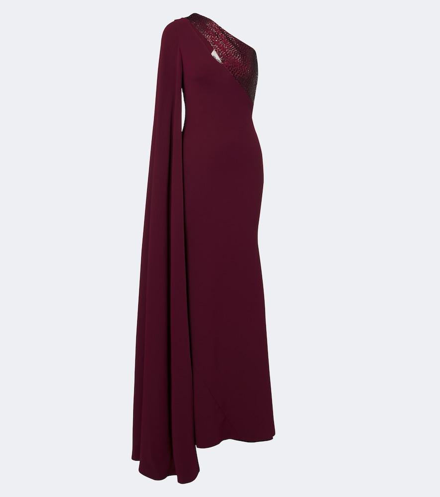 roland mouret embellished caped one-shoulder gown