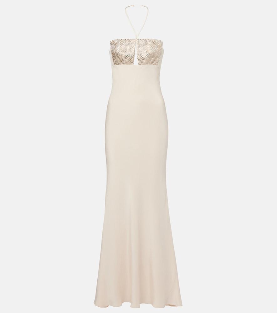 roland mouret embellished halterneck silk gown