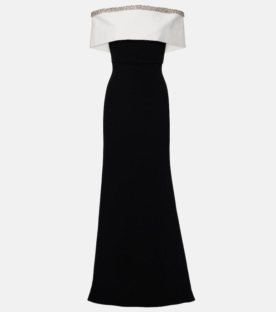 roland mouret embellished off-shoulder crêpe satin gown