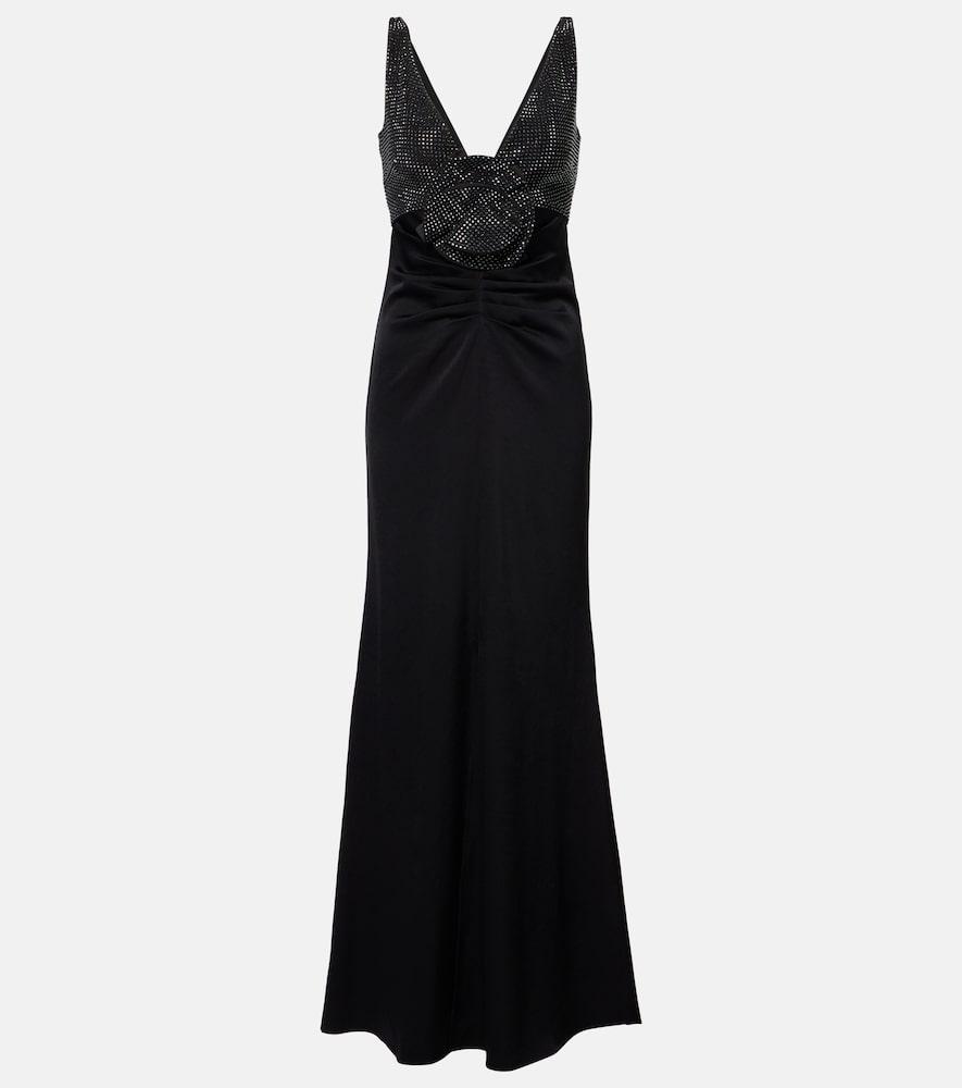 roland mouret floral-appliqué embellished satin crêpe gown
