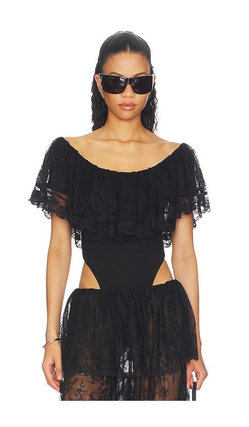 ronny kobo rosette bodysuit in black. - size l (also in xs, s, m)