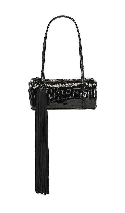 rotate croco barrel bag in black.