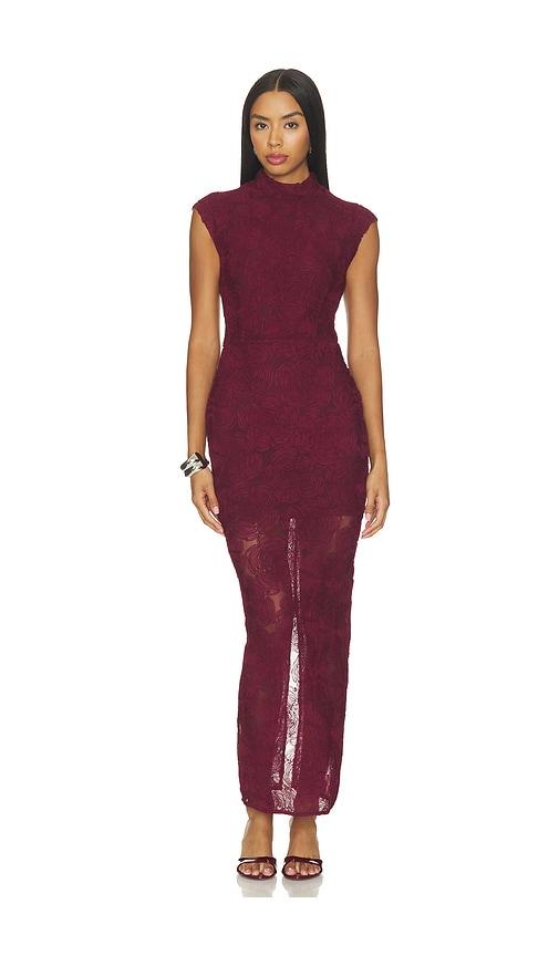 rotate flower mesh maxi dress in wine. - size 32 (also in 34, 36, 38, 40, 42, 44, 46)