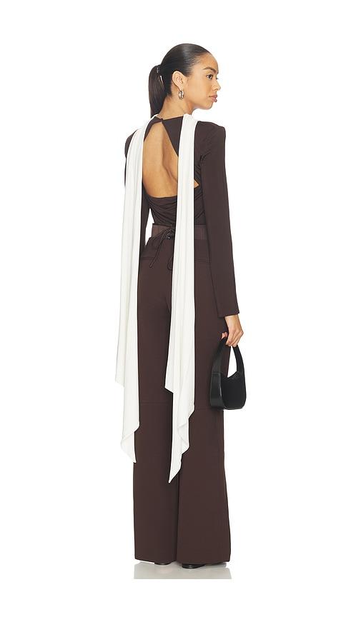 rotate long-sleeved scarf top in brown. - size 32 (also in 34, 36)