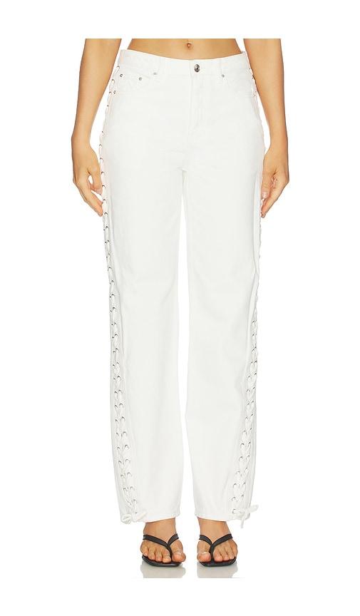 rotate loose fit laced jeans in white. - size 24 (also in 25, 26, 27, 28)