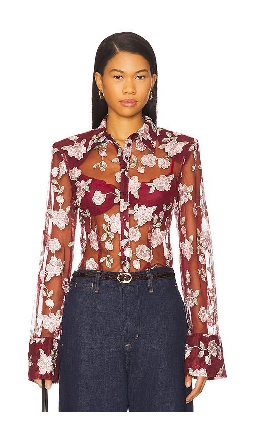 rotate mesh fitted shirt in burgundy. - size 32 (also in 34, 44)