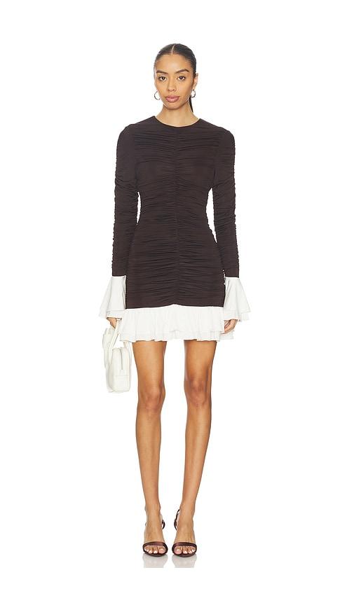 rotate mini ruched long sleeve dress in brown. - size 32 (also in 34, 36)