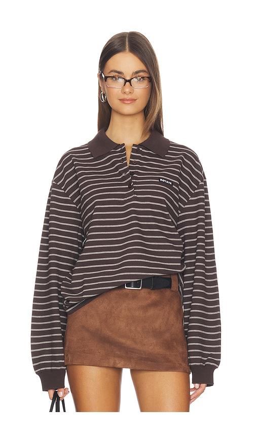 rotate pique longsleeve polo in brown. - size l (also in xs, s, m, xl)