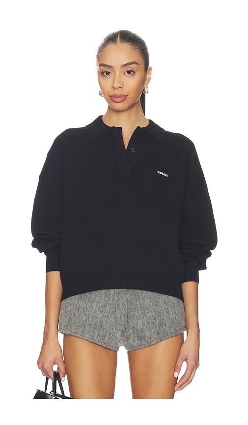 rotate slinky knit polo in black. - size l (also in xs, s, m, xl)