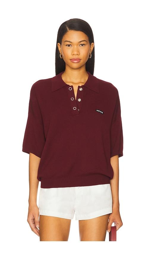 rotate slinky knit polo in burgundy. - size l (also in xs, s, m)