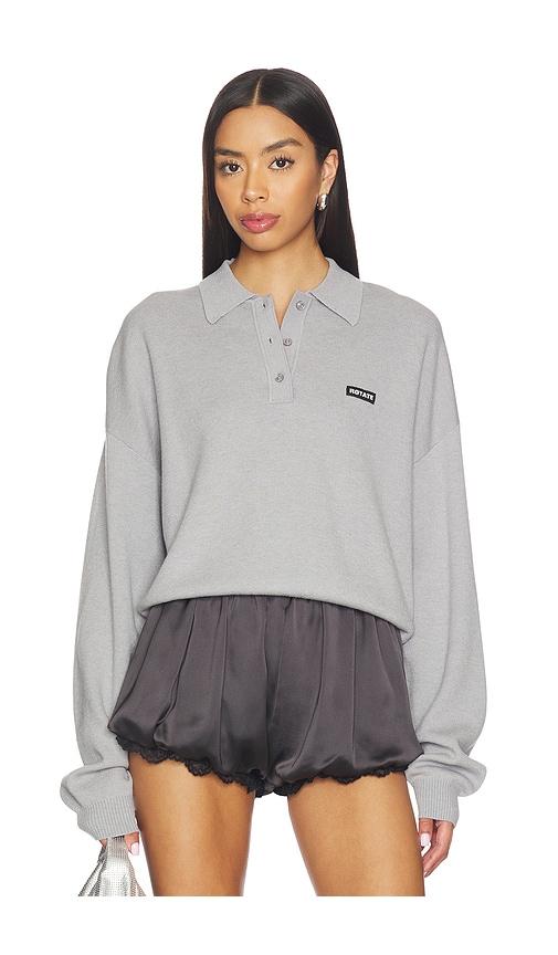 rotate slinky knit polo in grey. - size l (also in m, s, xl, xs)