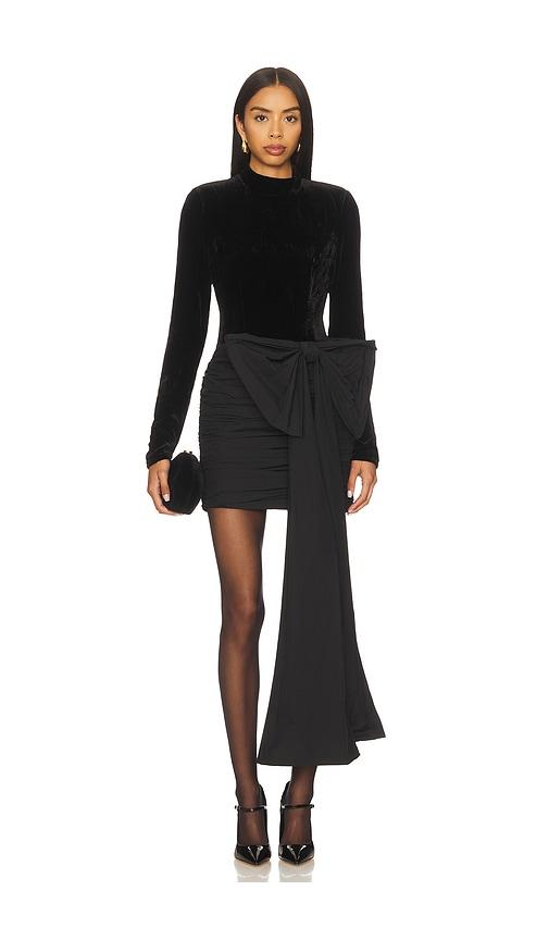 rotate velvet bow mini dress in black. - size 32 (also in 34, 36, 38, 40)