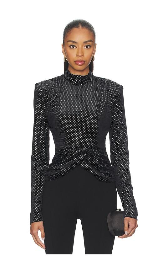 rotate velvet draped top in black. - size 32 (also in 34, 36, 38, 40)