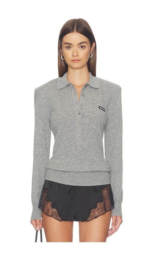 rotate wool longleeve polo in grey. - size l (also in m, s, xl)