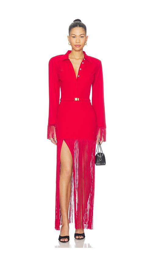 rowen rose long sleeve polo maxi dress in red. - size l (also in m, s, xs)