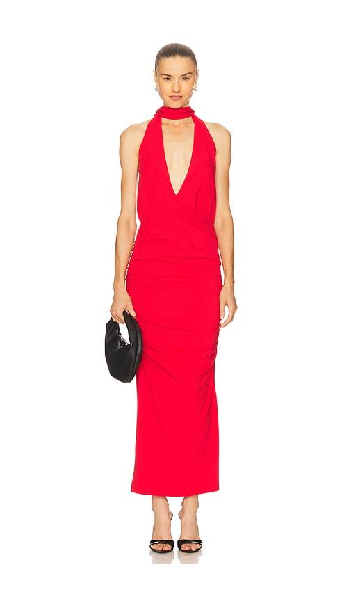 rowen rose plunge maxi dress in red. - size 36/2 (also in 38/4, 42/8)