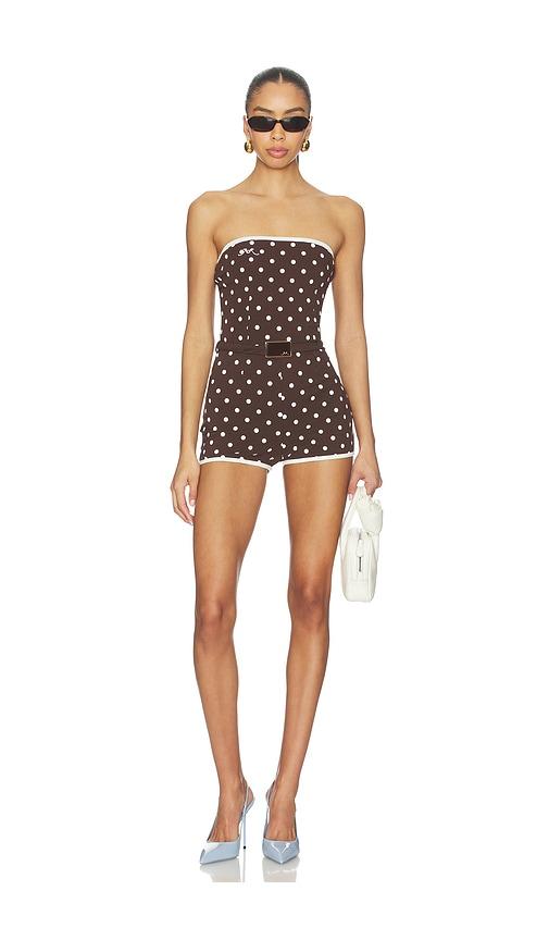 rowen rose polka dots bustier mini jumpsuit in brown. - size 36 (also in 38)