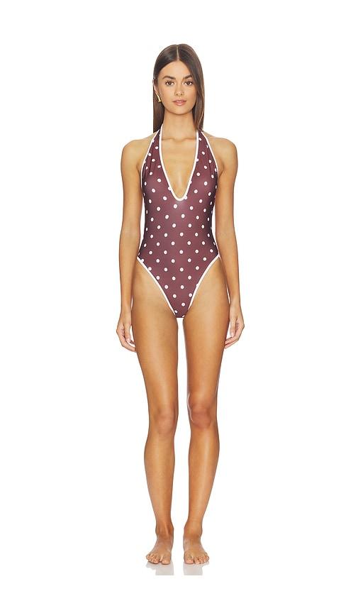 rowen rose v neck backless swimsuit in brown. - size 34 (also in 40, 42)