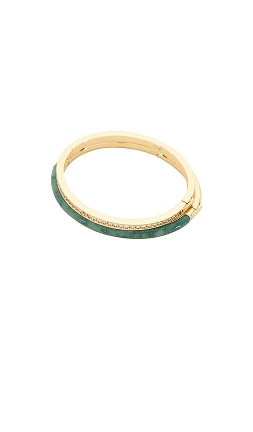 roxanne assoulin semi stone channel set hinged cuff set of 2 in green, metallic gold.