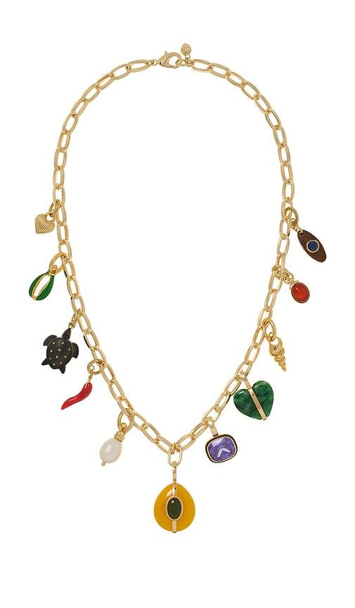 roxanne assoulin the multi charm chain necklace in metallic gold.