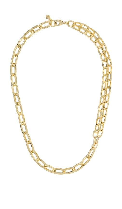 roxanne assoulin the paperclip double chain necklace in metallic gold.