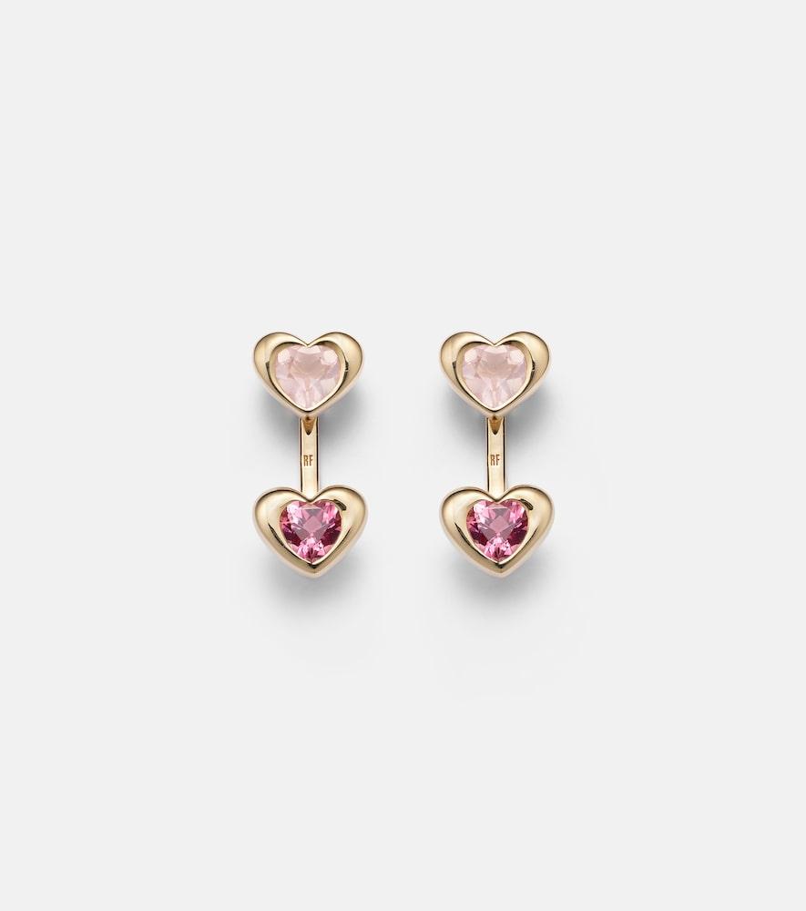 roxanne first 14kt gold earrings with tourmaline and rose quartz
