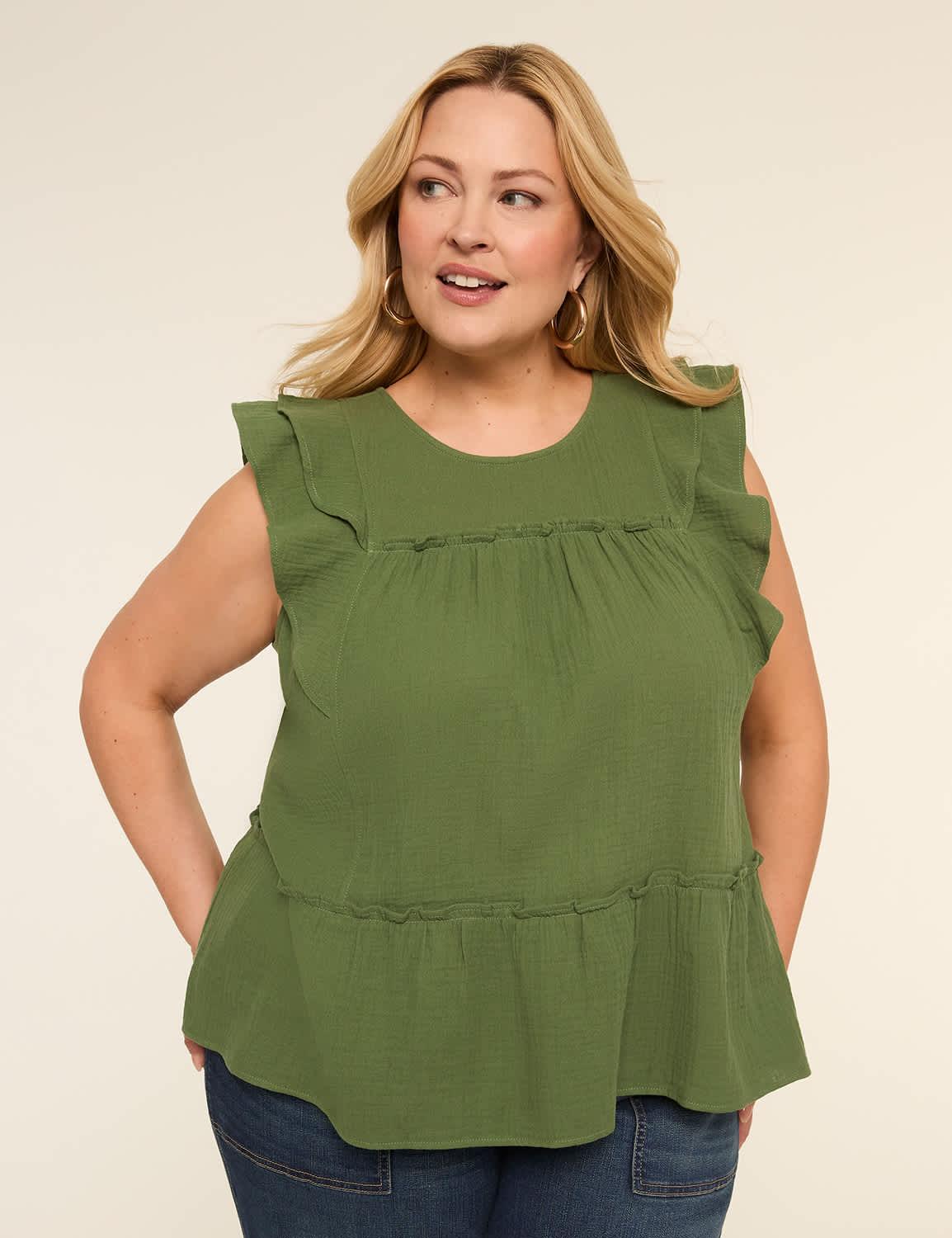 ruffle cap-sleeve popover top