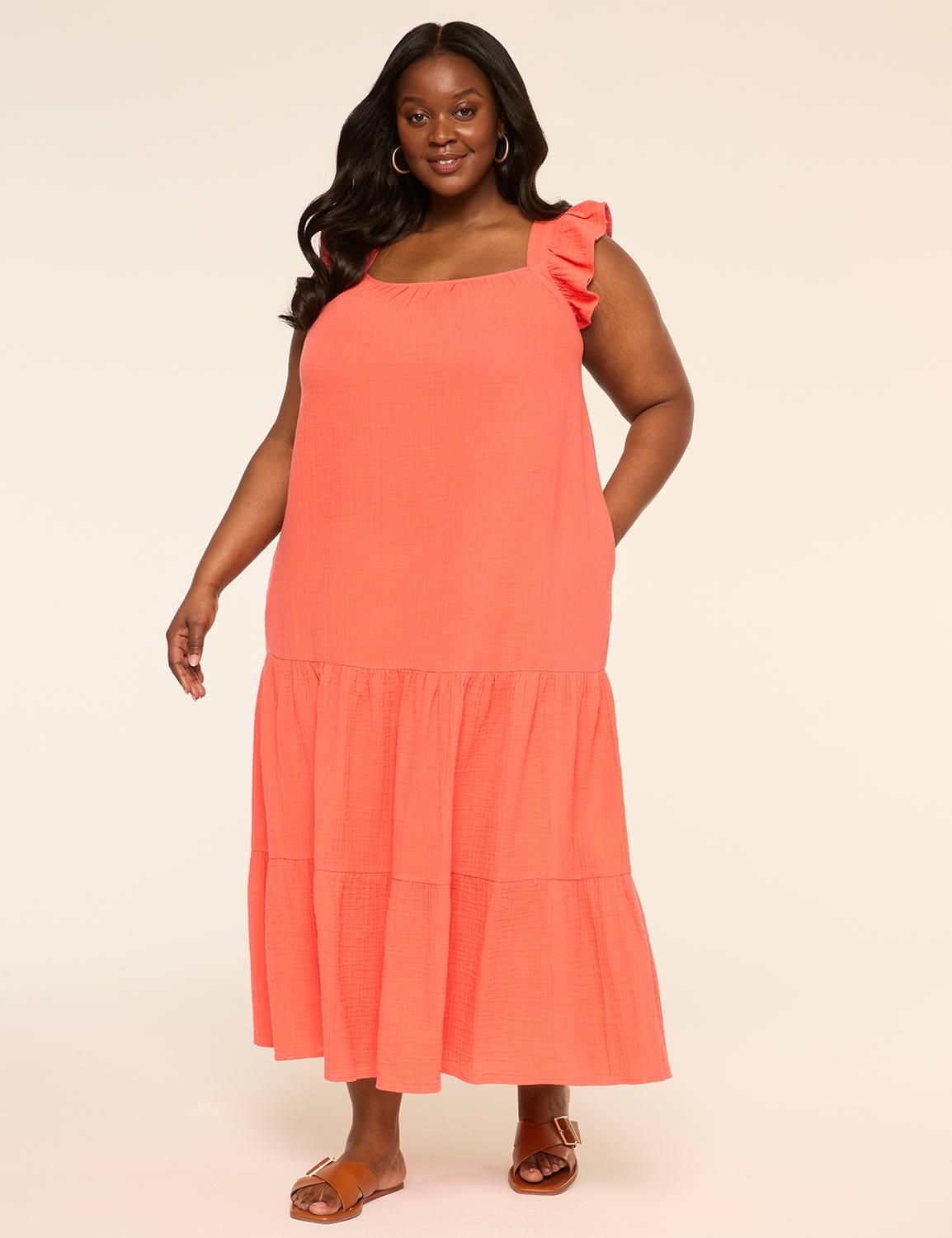 ruffle-sleeve tiered gauze maxi dress