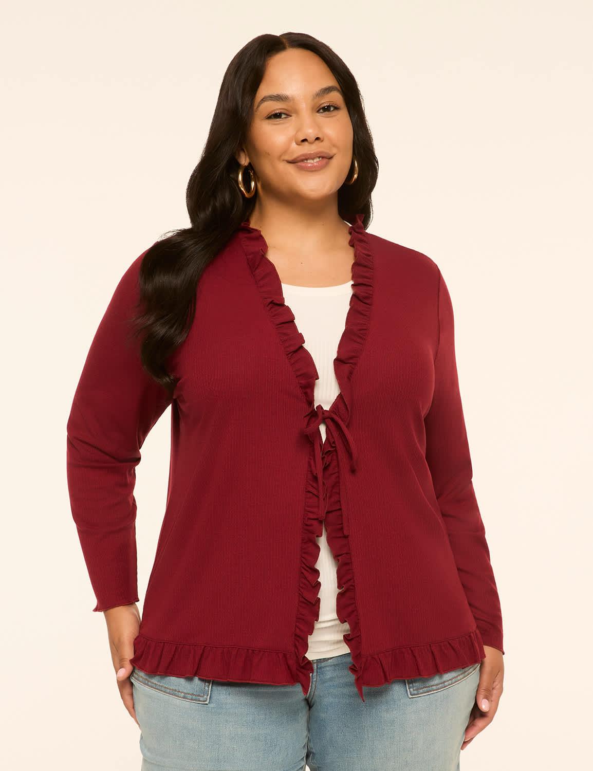 ruffle-trim tie-front cardigan