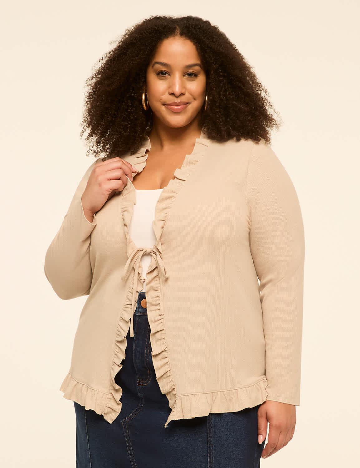 ruffle-trim tie-front cardigan