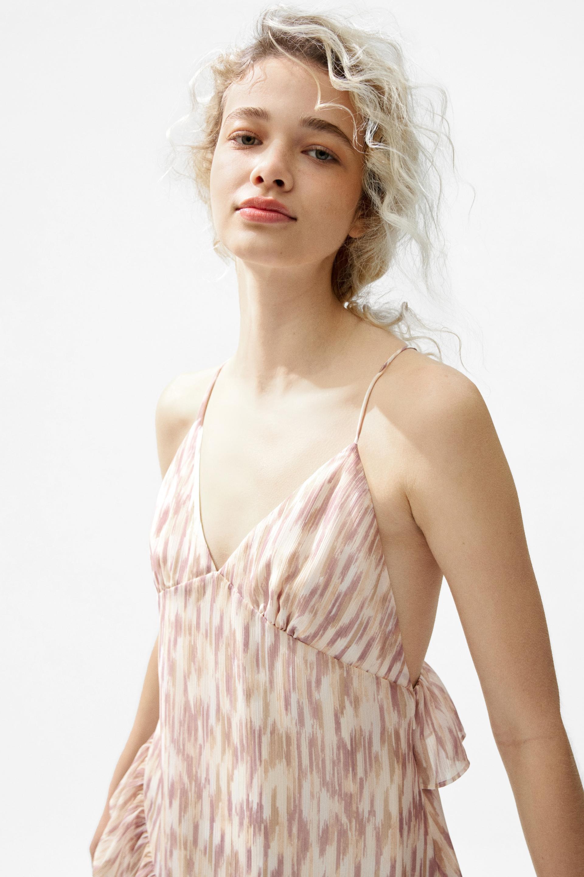 ruffle-trimmed chiffon dress