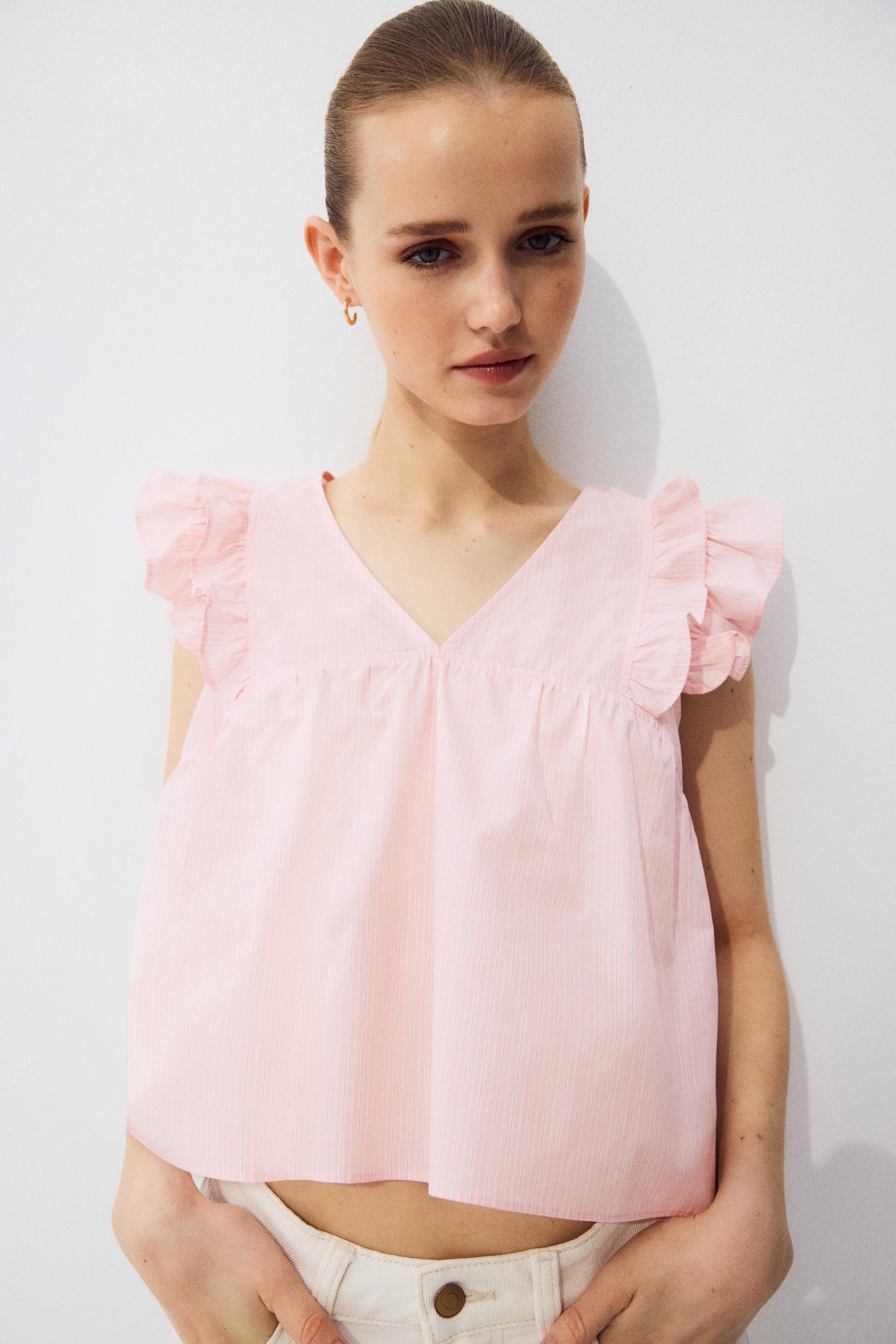 ruffle-trimmed cotton poplin top