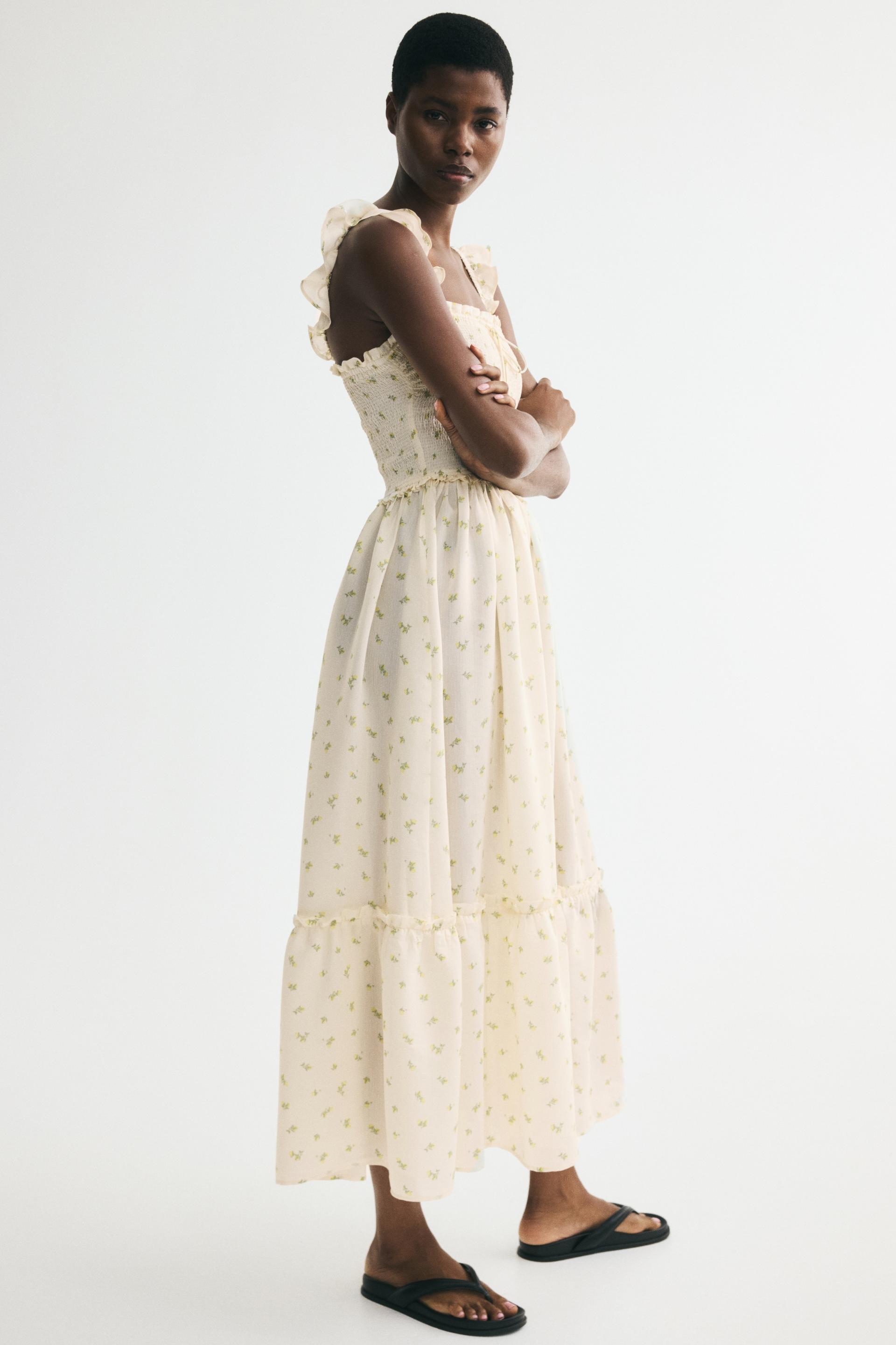 ruffle-trimmed smocked-bodice dress
