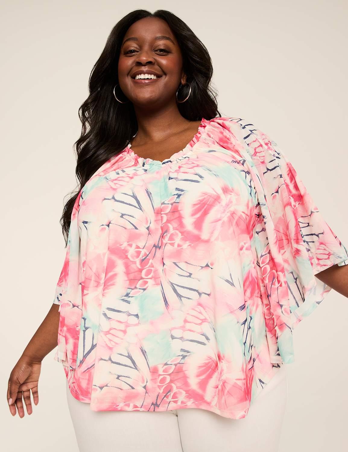 ruffle v-neck mesh circle drama top