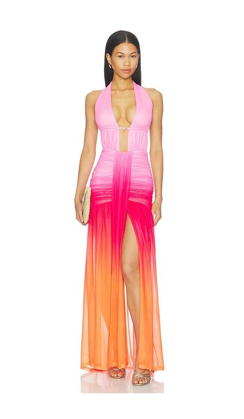 runaway the label adrianna plunge ruched maxi dress in pink. - size l (also in xs, s, m, xl)