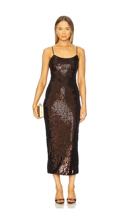 runaway the label anette sequin midi dress in chocolate. - size l (also in xs)